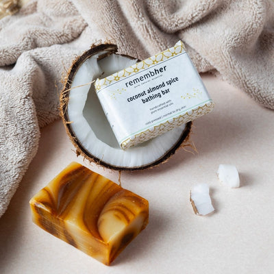 Coconut Almond Spice Exfoliating Bathing Bar Soap - 75g – Body Soap on Brown Living™. SKU: CASSB012. Img 1.