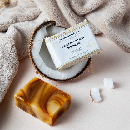 Coconut Almond Spice Exfoliating Bathing Bar Soap - 75g – Body Soap on Brown Living™. SKU: CASSB012. Img 1.