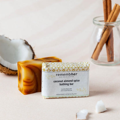 Coconut Almond Spice Exfoliating Bathing Bar Soap - 75g – Body Soap on Brown Living™. SKU: CASSB012. Img 3.