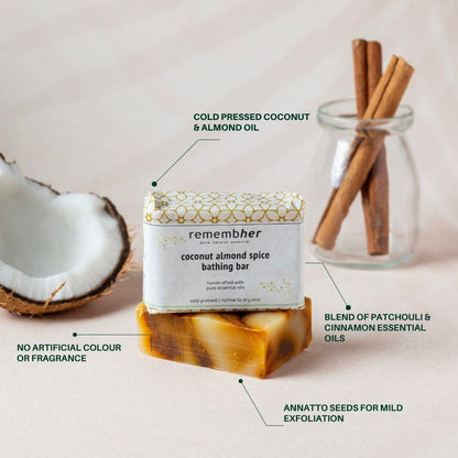 Coconut Almond Spice Exfoliating Bathing Bar Soap - 75g – Body Soap on Brown Living™. SKU: CASSB012. Img 2.