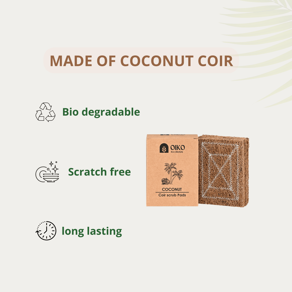 Coconut Coir Cleaning Scrub Pad | Natural, Biodegradable & Effective – Cleaning Products by OIKO available on Brown Living™. . SKU: CO/SC/P5. Img 4.
