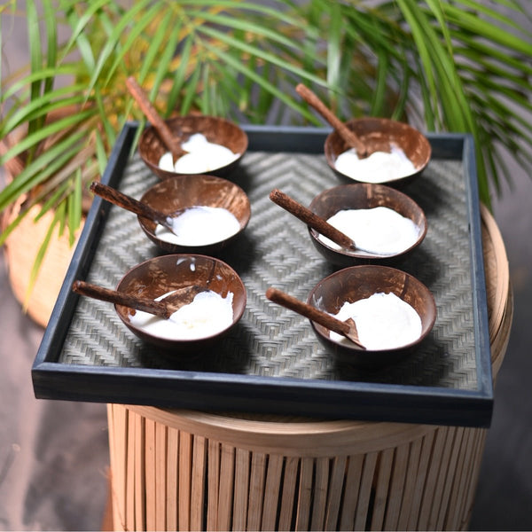 Coconut Shell Bowls with Spoon Set With Tray | Verified Sustainable Plates & Bowls on Brown Living™