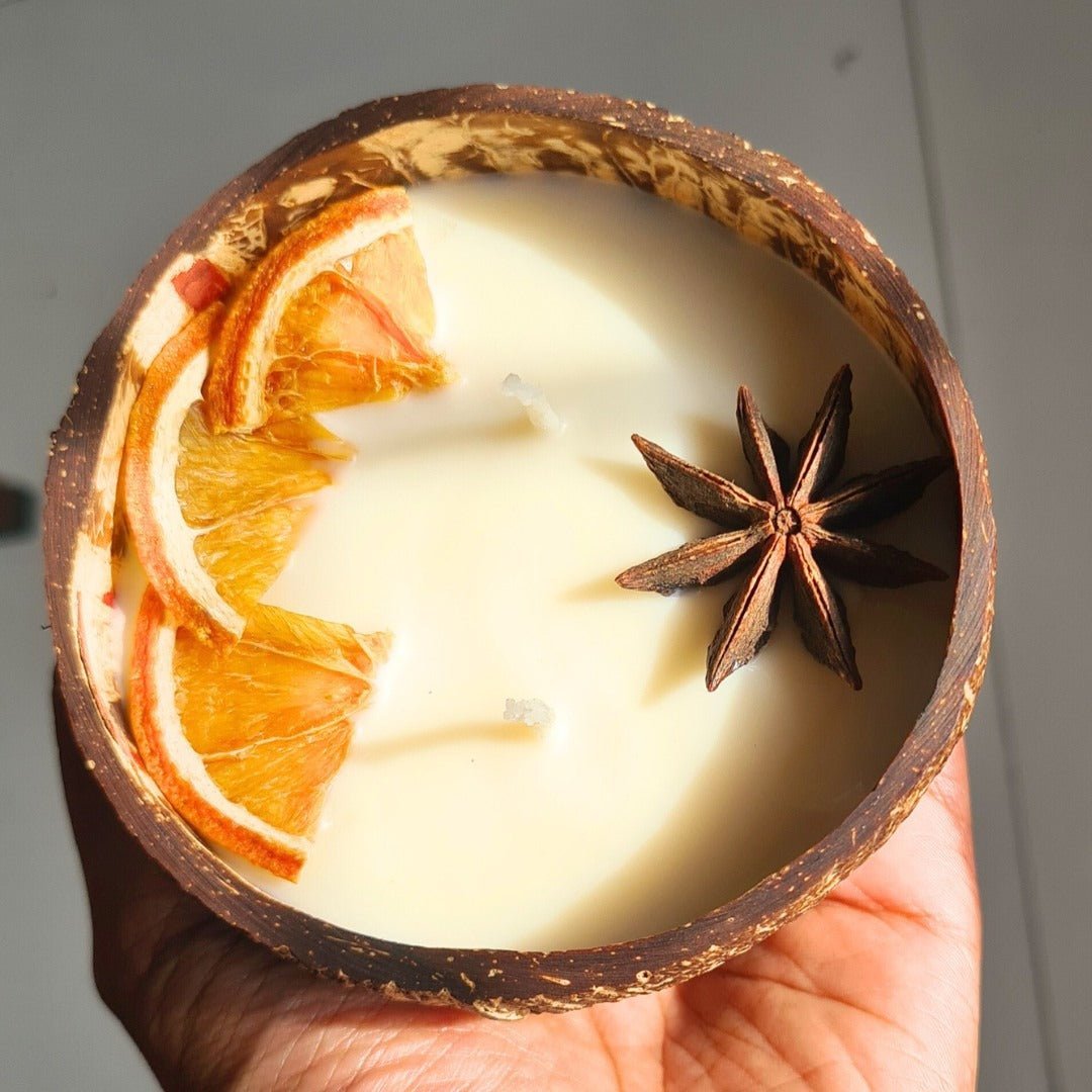 Coconut Shell Candle/Diya | Eco - Friendly Candles (Set of 1) – Candles & Fragrances on Brown Living™. SKU: TGAORGSPCDLE-L. Img 4.
