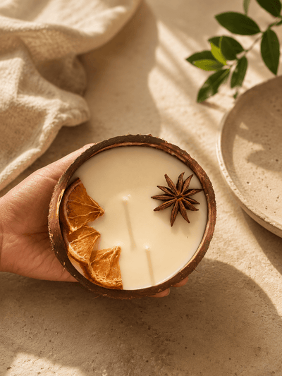 Coconut Shell Candle/Diya | Eco-Friendly Candles (Set of 1) – Candles & Fragrances on Brown Living™. SKU: TGAORGSPCDLE-L. Img 1.