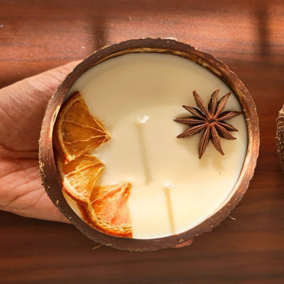 Coconut Shell Candle/Diya | Eco - Friendly Candles (Set of 1) – Candles & Fragrances on Brown Living™. SKU: TGAORGSPCDLE-L. Img 1.