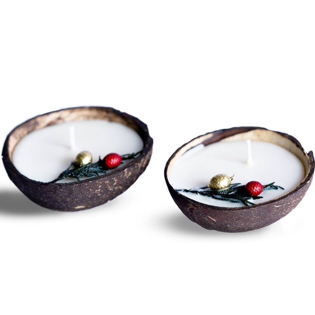 Coconut Shell Christmas Candle/Diya | Scented Soy Wax (Set of 2) – Candles & Fragrances on Brown Living™. SKU: TGAXMASCDLE. Img 4.