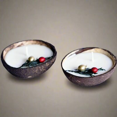 Coconut Shell Christmas Candle/Diya | Scented Soy Wax (Set of 2) – Candles & Fragrances on Brown Living™. SKU: TGAXMASCDLE. Img 1.