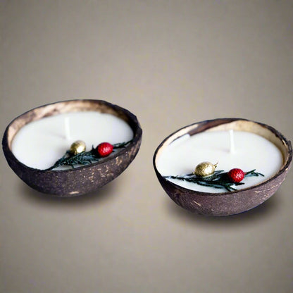 Coconut Shell Christmas Candle/Diya | Scented Soy Wax (Set of 2) – Candles & Fragrances on Brown Living™. SKU: TGAXMASCDLE. Img 1.