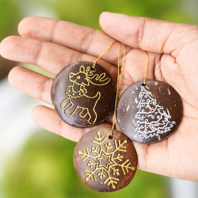 Coconut Shell Christmas Hanging Decorations - Set of 6 – Decor & Artefacts on Brown Living™. SKU: TGAXMASHANGS. Img 2.