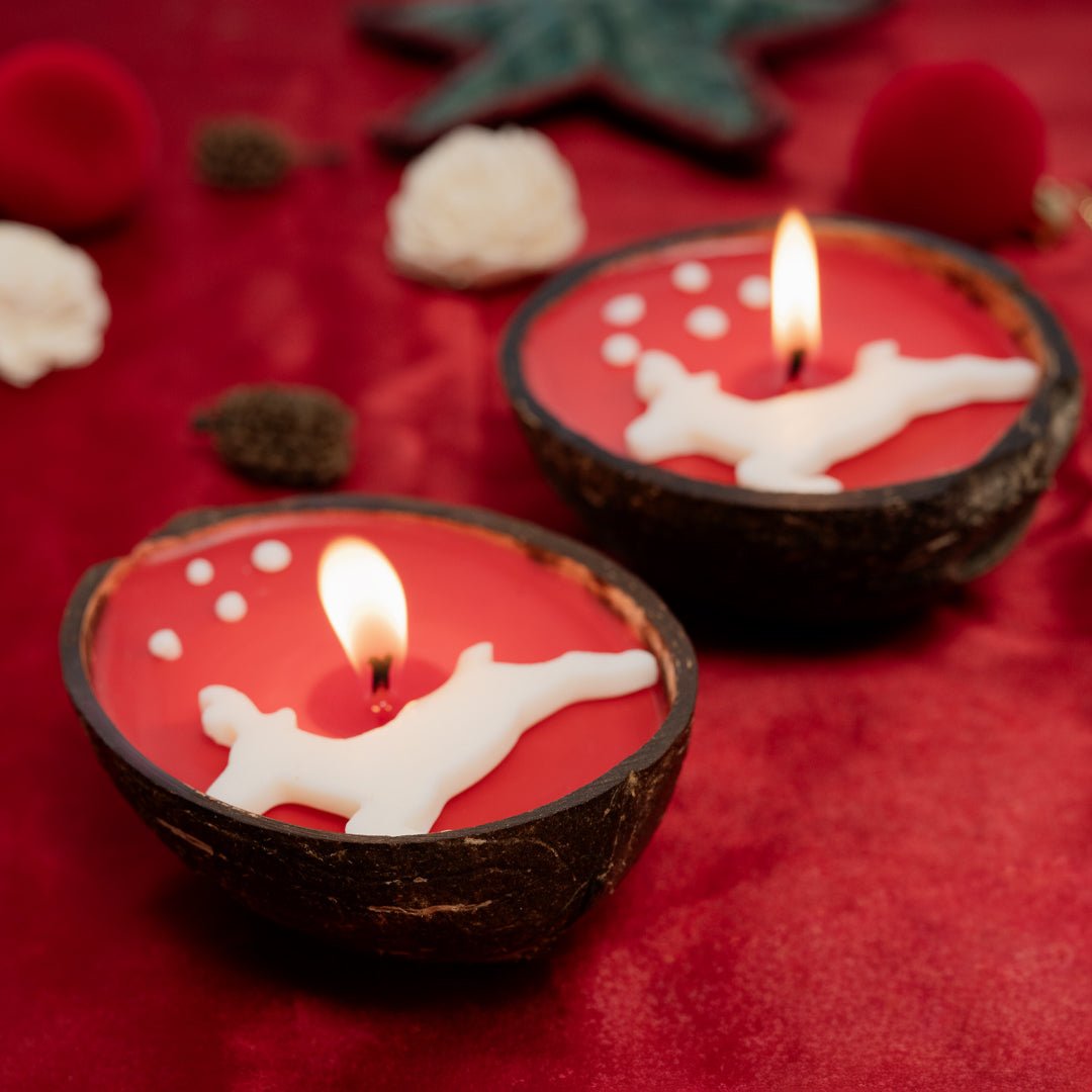 Coconut Shell Christmas Reindeer Candle Set of 2 – Candles & Fragrances on Brown Living™. SKU: TGARNDERCDLE. Img 5.
