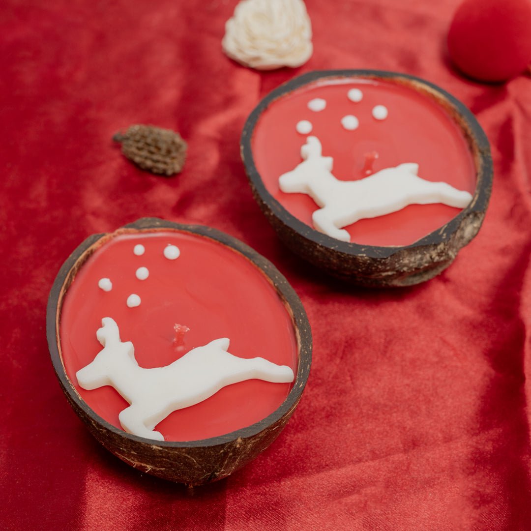 Coconut Shell Christmas Reindeer Candle Set of 2 – Candles & Fragrances on Brown Living™. SKU: TGARNDERCDLE. Img 4.