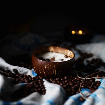 Coconut Shell Coffee Candle | Cafe Mocha & Coffee Beans | Wooden Wick Soy Candle – Candles & Fragrances on Brown Living™. SKU: TBB - 34. Img 2.