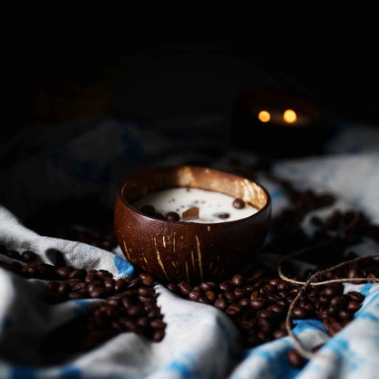 Coconut Shell Coffee Candle | Cafe Mocha & Coffee Beans | Wooden Wick Soy Candle | Verified Sustainable by Brown Living™