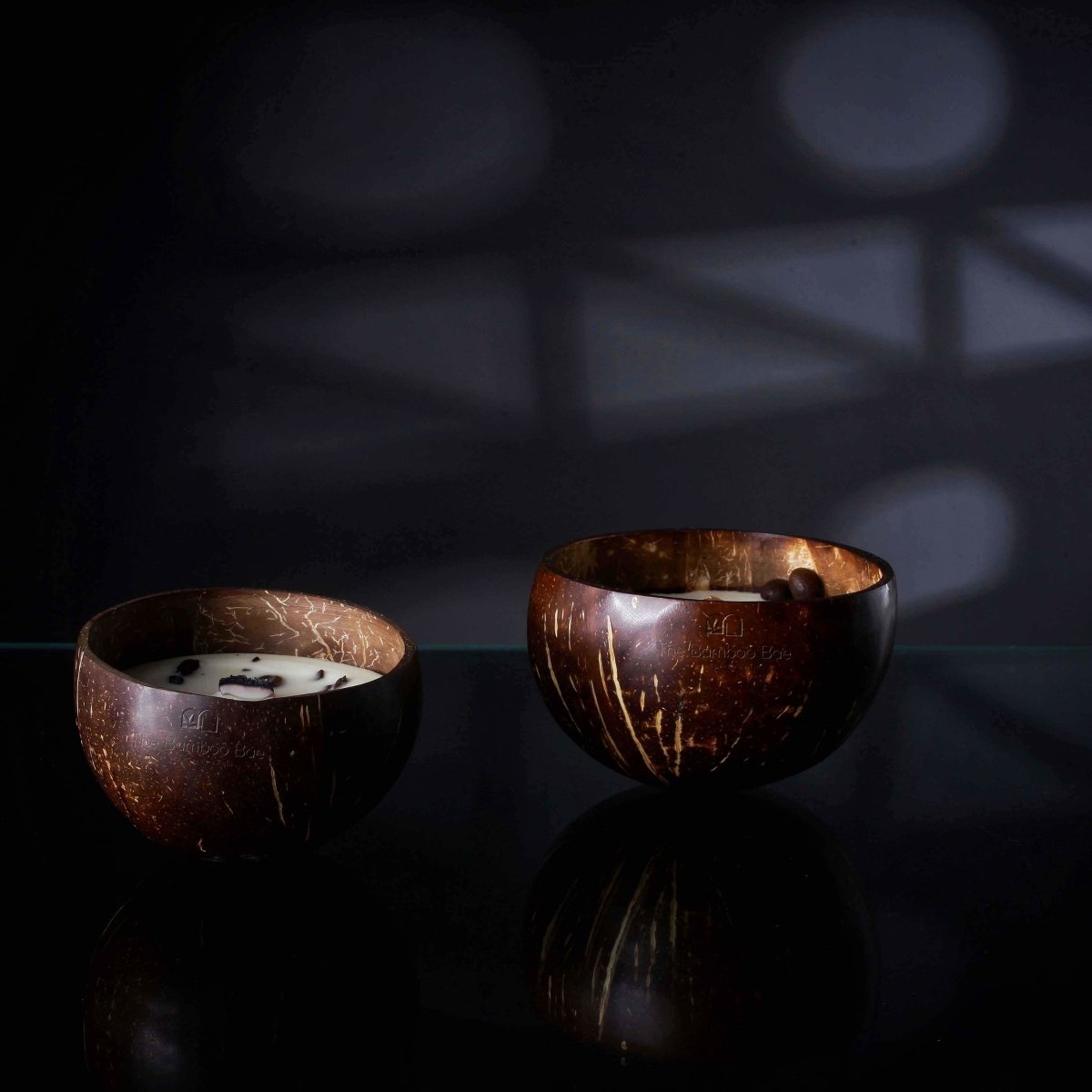 Coconut Shell Coffee Candle | Cafe Mocha & Coffee Beans | Wooden Wick Soy Candle – Candles & Fragrances on Brown Living™. SKU: TBB-34. Img 3.