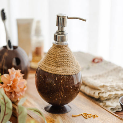 Coconut Shell Coir Pumb Soap Dispensers (Set of 1) – Bath Accessories on Brown Living™. SKU: SOAPDSPNCR. Img 2.