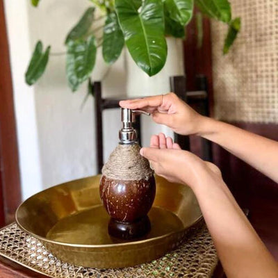 Coconut Shell Coir Pumb Soap Dispensers (Set of 1) – Bath Accessories on Brown Living™. SKU: SOAPDSPNCR. Img 4.