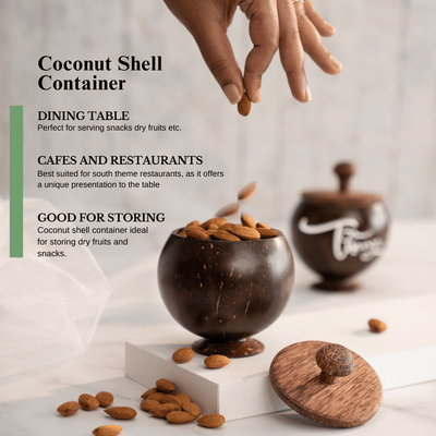 Coconut Shell Container with lid + Small Spoon - 600 ML – Plates & Bowls on Brown Living™. SKU: 173 - 11067 - THENGACONT. Img 6.