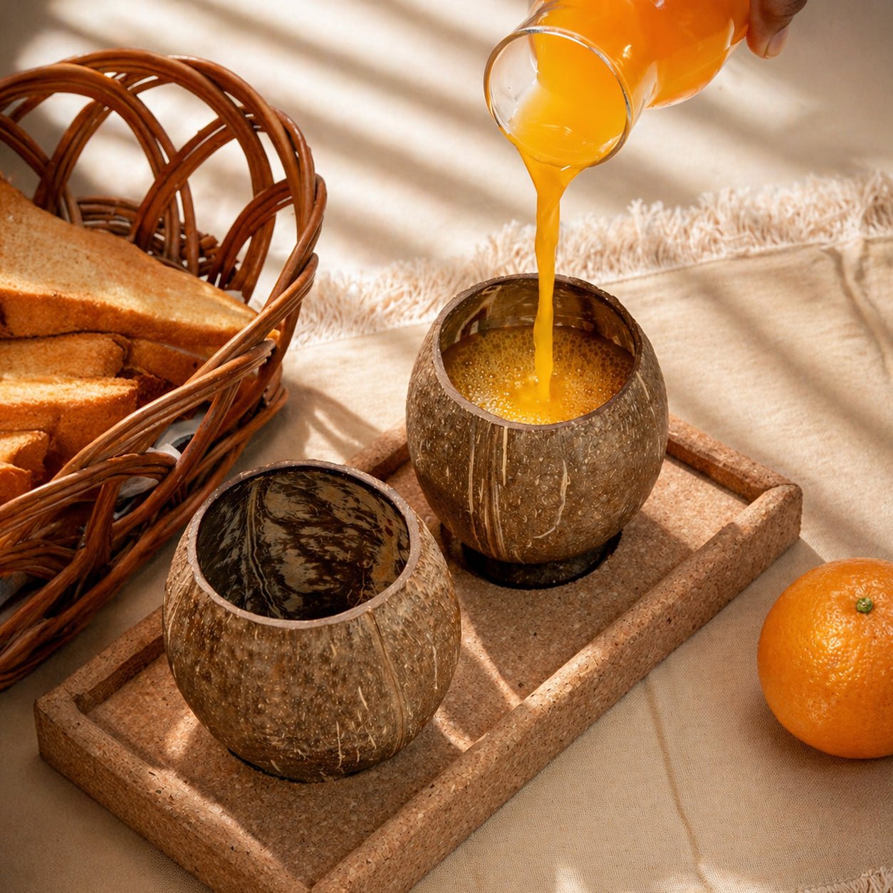 Coconut Shell Cup Set of 2 | 300–350 ml Natural Finish Cup – Cups & Saucers on Brown Living™. SKU: TGACUPLRG-2. Img 2.
