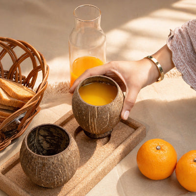 Coconut Shell Cup Set of 2 | 300–350 ml Natural Finish Cup – Cups & Saucers on Brown Living™. SKU: TGACUPLRG-2. Img 5.