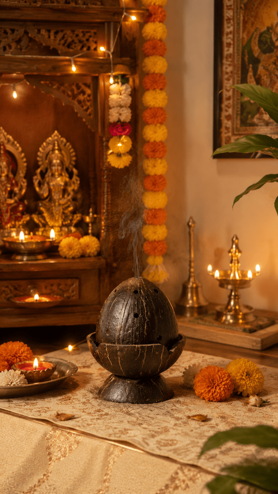 Coconut Shell Dhoop Holder | Natural Handmade Incense Holder – Art & Craft Supplies on Brown Living™. SKU: EGDH01. Img 1.