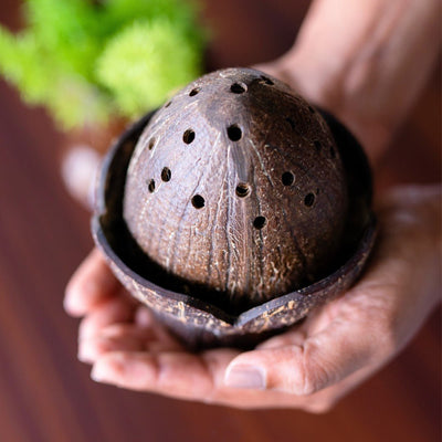 Coconut Shell Dhoop Batti Stand | Wooden Incense Holder – Incense Holder on Brown Living™. SKU: TGADHBSTND. Img 1.