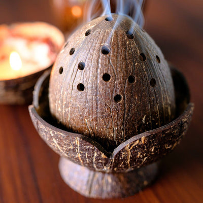 Coconut Shell Dhoop Batti Stand | Wooden Incense Holder – Incense Holder on Brown Living™. SKU: TGADHBSTND. Img 2.
