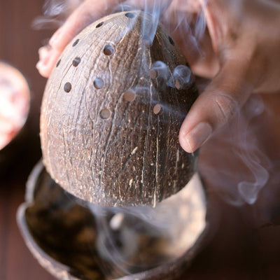 Coconut Shell Dhoop Batti Stand | Wooden Incense Holder – Incense Holder on Brown Living™. SKU: TGADHBSTND. Img 3.