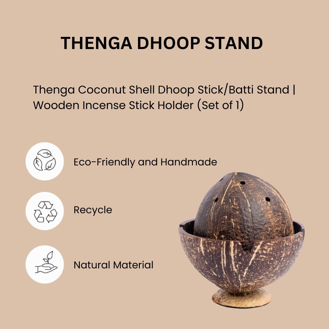 Coconut Shell Dhoop Stick/Batti Stand | Wooden Incense Stick Holder (Set of 1) | Verified Sustainable by Brown Living™