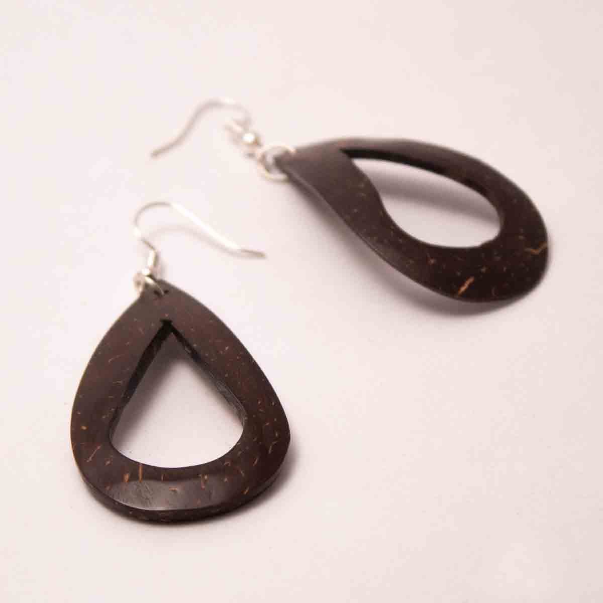 Coconut Shell Earrings/ Leaf Design – Womens Earrings on Brown Living™. SKU: 306 - 17858 - EGER15. Img 3.