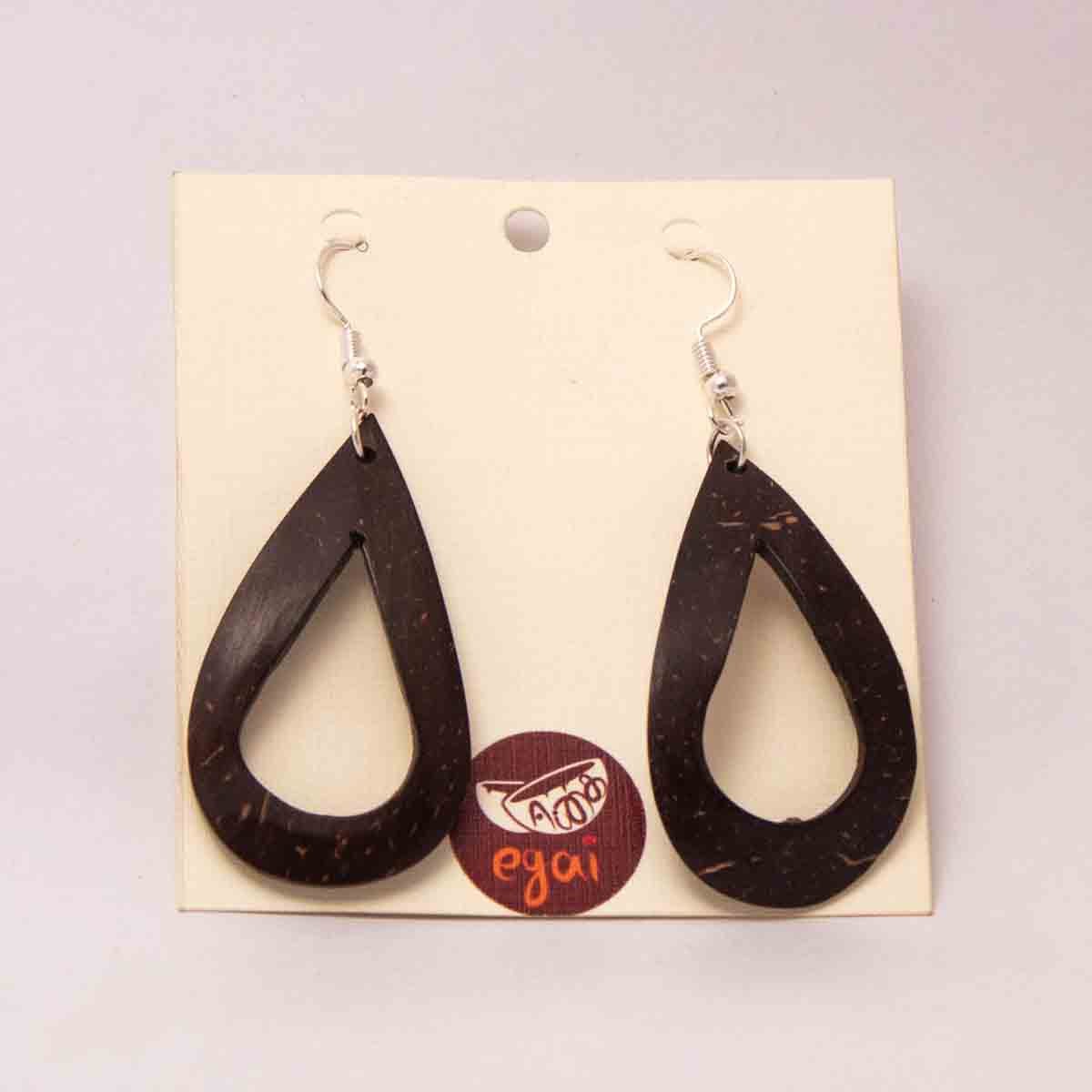 Coconut Shell Earrings/ Leaf Design – Womens Earrings on Brown Living™. SKU: 306 - 17858 - EGER15. Img 2.