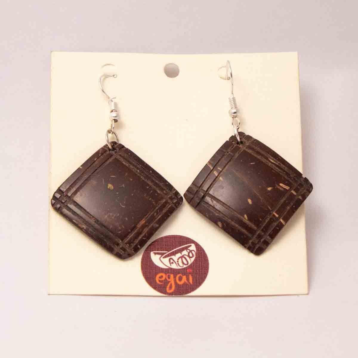 Coconut Shell Earrings Squre Shape – Womens Earrings on Brown Living™. SKU: 306 - 17864 - EGER17. Img 1.