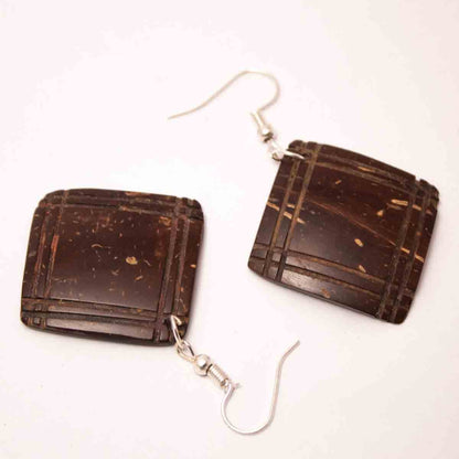 Coconut Shell Earrings Squre Shape – Womens Earrings on Brown Living™. SKU: 306 - 17864 - EGER17. Img 2.