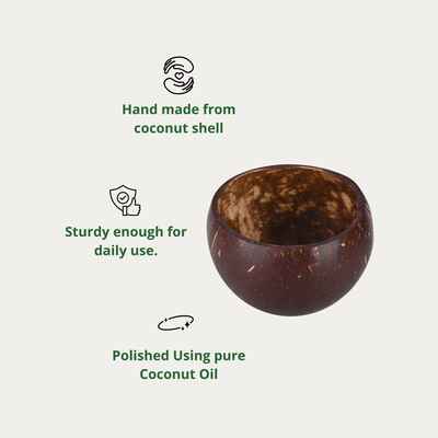Coconut Shell Handcrafted Serving Bowl | 450–500ml | Set of 2 – Plates & Bowls on Brown Living™. SKU: COBWP2. Img 3.