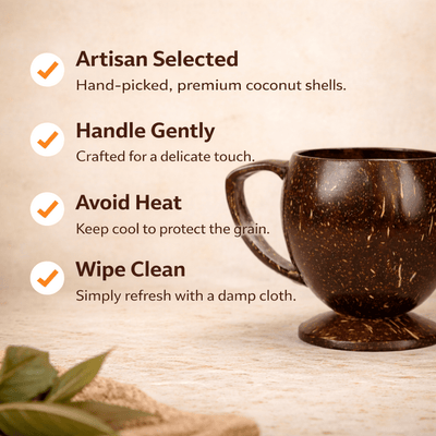 Coconut Shell Handmade Tea Cup | Natural Eco - Friendly Cup – Cups & Saucers on Brown Living™. SKU: KOT-DW-001. Img 3.