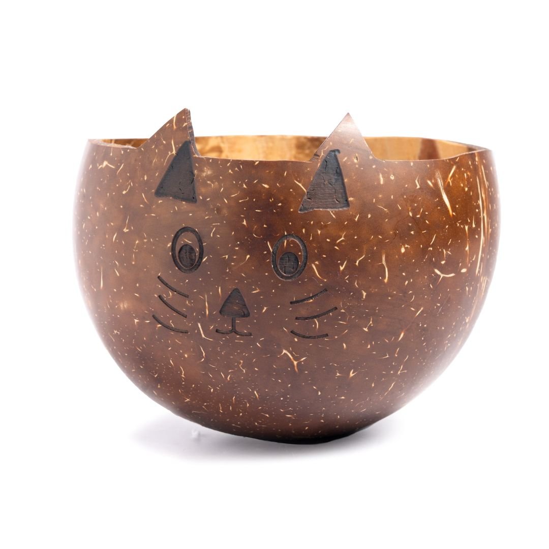 Coconut Shell Kids Serving Bowl | Animal Design - CAT 350ml (Set of 1) | Verified Sustainable by Brown Living™