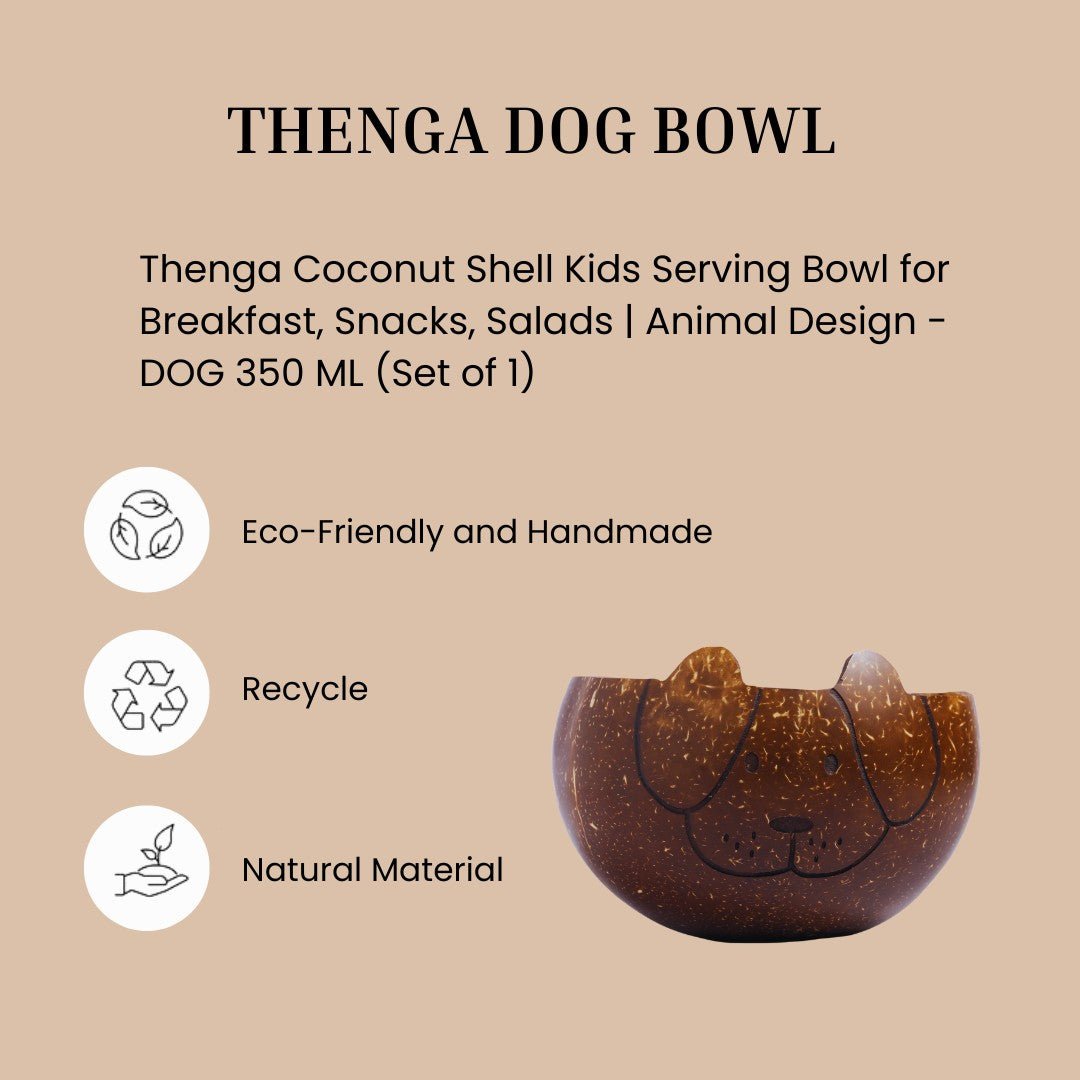 Coconut Shell Kids Serving Bowl | Animal Design - DOG 350ml (Set of 1) | Verified Sustainable by Brown Living™