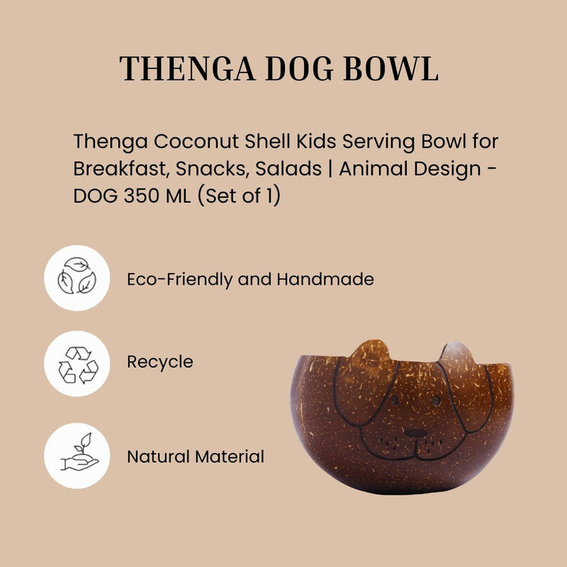 Coconut Shell Kids Serving Bowl | Animal Design - DOG 350ml (Set of 1) | Verified Sustainable Plates & Bowls on Brown Living™