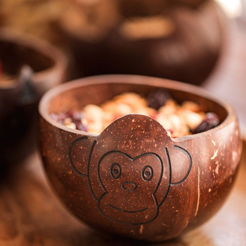 Coconut Shell Kids Serving Bowl | Animal Design - MONKEY 350ml (Set of 1) | Verified Sustainable by Brown Living™