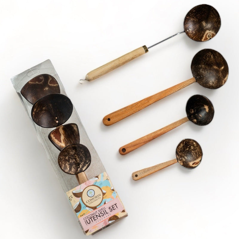 Coconut Shell Ladles with Steel and Wood Handles (Set of 4) | Verified Sustainable Cookware on Brown Living™