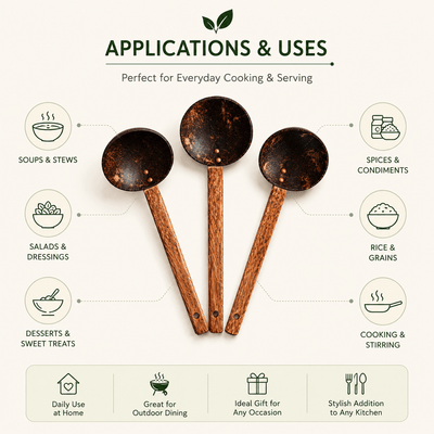 Coconut Shell Ladles/Spoon Set | Eco-Friendly Kitchen Utensils – Kitchen Tools on Brown Living™. SKU: TGALADLES-3. Img 3.
