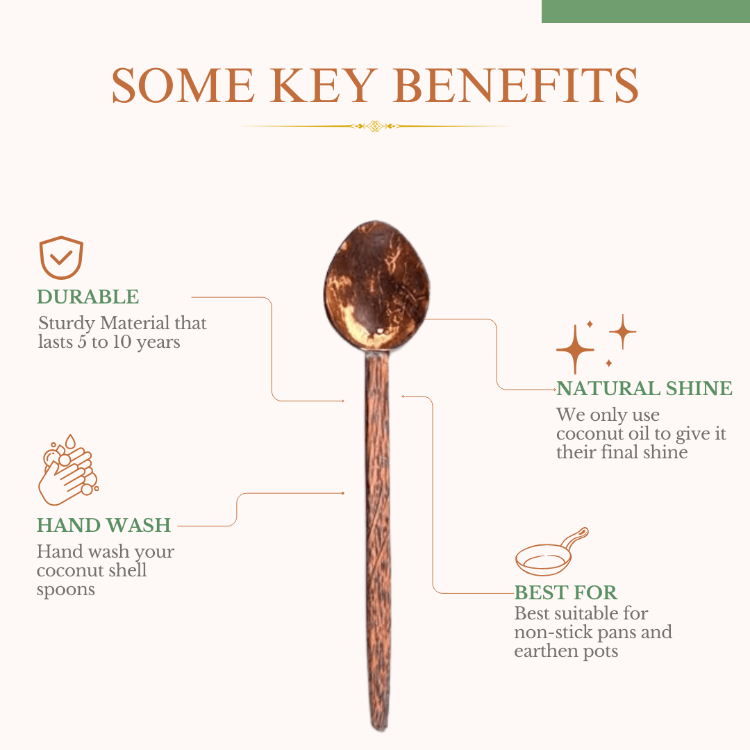 Coconut Shell Large Cooking Spoon Sets for Serving (Set of 3) | Verified Sustainable by Brown Living™