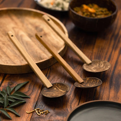 Coconut Shell Large Cooking Spoon Sets for Serving (Set of 3) – Cutlery on Brown Living™. SKU: THENGA35. Img 5.