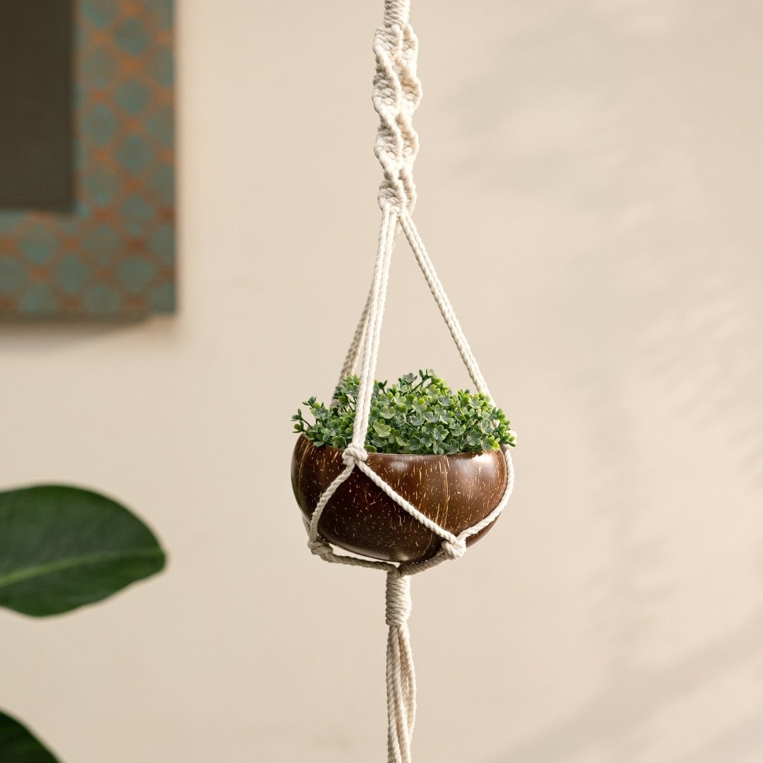 Coconut Shell Macrame Plant Hanger & Pot for Indoor & Outdoors – Pots & Planters on Brown Living™. SKU: 173 - 05699 - thenga - coconut - shell - macrame - plant - hanger - for. Img 5.
