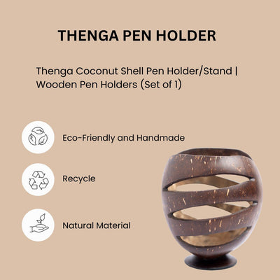 Coconut Shell Pen Holder/Stand | Wooden Pen Holders (Set of 1) – Desk Organizers on Brown Living™. SKU: TGAPENHLDR. Img 6.
