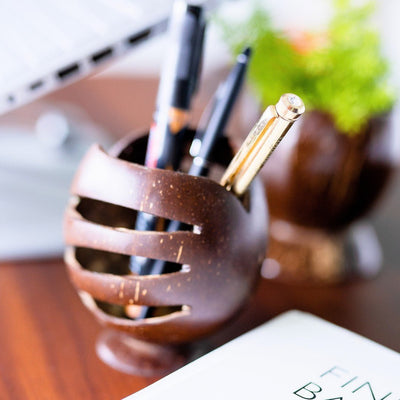 Coconut Shell Pen Holder/Stand | Wooden Pen Holders (Set of 1) – Desk Organizers on Brown Living™. SKU: TGAPENHLDR. Img 4.