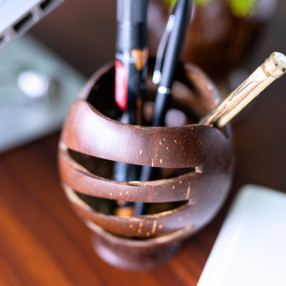 Coconut Shell Pen Holder/Stand | Wooden Pen Holders (Set of 1) | Verified Sustainable by Brown Living™