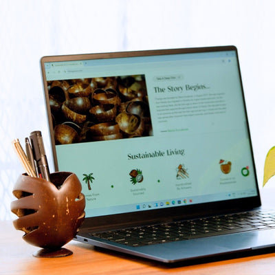 Coconut Shell Pen Holder/Stand | Wooden Pen Holders (Set of 1) – Desk Organizers on Brown Living™. SKU: TGAPENHLDR. Img 5.
