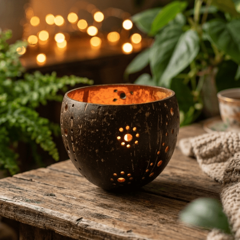 Coconut Shell Planter & Tea Light Candle Holder(1 tlight candle free) – Candles & Fragrances on Brown Living™. SKU: OEP960. Img 5.