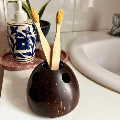 Coconut Shell Toothbrush Holder (Set of 1) – Bath Accessories on Brown Living™. SKU: THENGA33. Img 4.