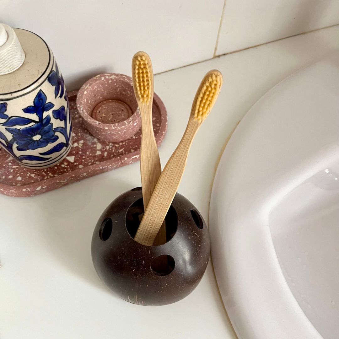 Coconut Shell Toothbrush Holder (Set of 1) | Verified Sustainable by Brown Living™